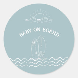 Pegatina Redonda Baby On Board Surfing Baby Shower