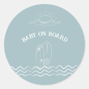 Pegatina Redonda Baby On Board Surfing Baby Shower