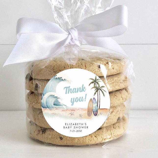 Pegatina Redonda Baby On Board Surfing Beach Baby Shower Gracias (Subido por el creador)