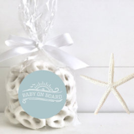 Pegatina Redonda Baby On Board Surfing Blue Baby Shower