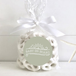 Pegatina Redonda Baby On Board Surfing Green Baby Shower