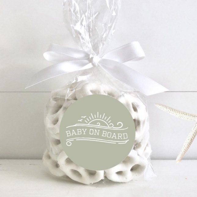 Pegatina Redonda Baby On Board Surfing Green Baby Shower (Subido por el creador)