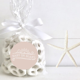 Pegatina Redonda Baby On Board Surfing Pink Baby Shower