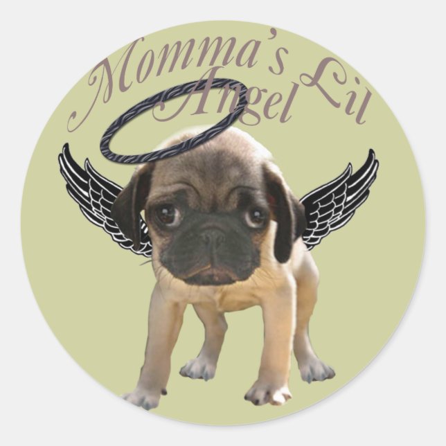 Pegatina Redonda Baby Pug Angel (Anverso)