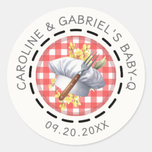 Pegatina Redonda Baby-Q Barbacoa para Parejas Baby Shower