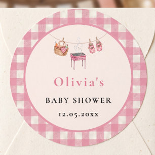 Pegatina Redonda Baby Q Parrilla Rosa Ropero de Ropa Baby Shower