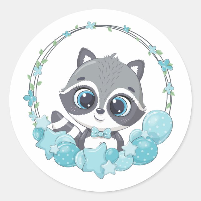 Pegatina Redonda Baby Raccoon (Anverso)
