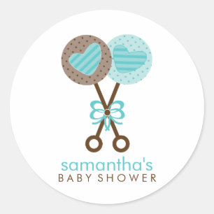Pegatina Redonda Baby Rattles Twin Boys Baby Shower