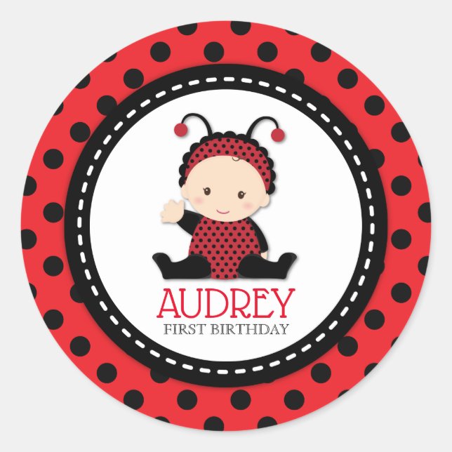 Pegatina Redonda Baby Red Ladybug Primer cumpleaños Baby Shower (Anverso)