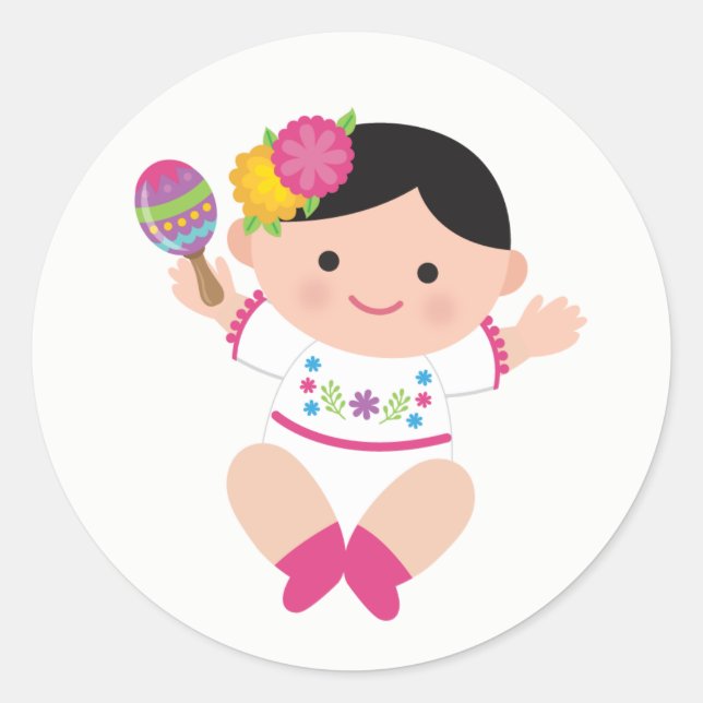 Pegatina Redonda Baby Señorita, Fiesta Baby Shower Stickers (Anverso)