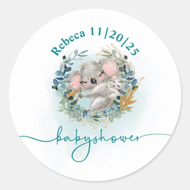 Pegatina redonda Baby Shower (Anverso)