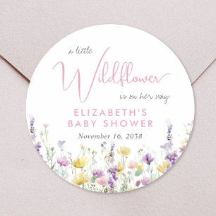 Pegatina Redonda Baby Shower Acuarela Flor Silvestre Boho
