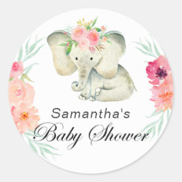 Pegatina Redonda Baby Shower Adorable Elephant para Chica