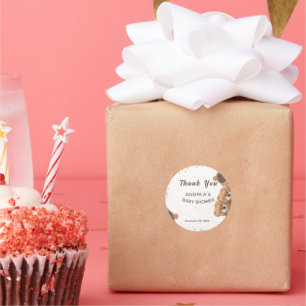 Pegatina Redonda Baby Shower Adorable Twin Bears