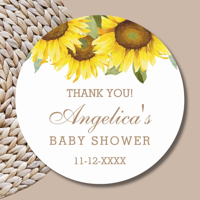 Pegatina Redonda Baby Shower amarillo girasol gracias (Subido por el creador)