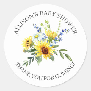 Pegatina Redonda Baby Shower amarillo girasol gracias ducha