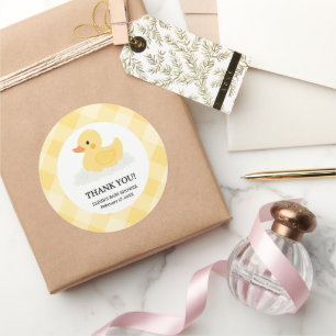 Pegatina Redonda Baby Shower amarillo moderno de goma dudoso