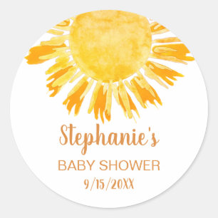 Pegatina Redonda Baby Shower amarillo sunshine