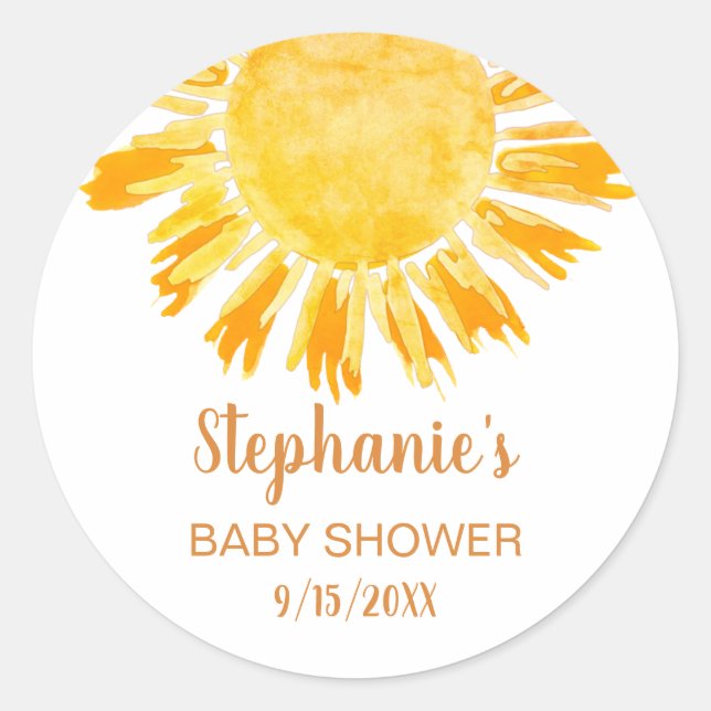 Pegatina Redonda Baby Shower amarillo sunshine (Anverso)