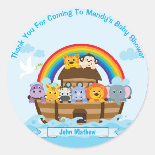 Pegatina Redonda Baby Shower Arca personalizada de Noah gracias