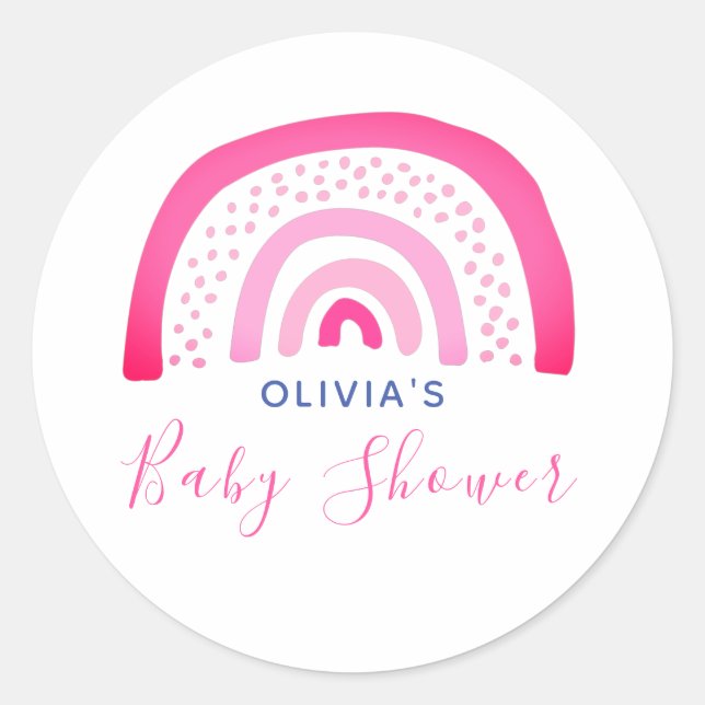 Pegatina Redonda Baby Shower arcoiris rosa (Anverso)