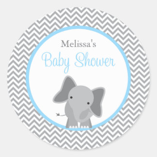 Pegatina Redonda Baby Shower azul claro de elefante suave
