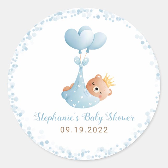 Pegatina Redonda Baby Shower azul de Boy Bear (Anverso)