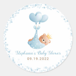 Pegatina Redonda Baby Shower azul de Boy Bear