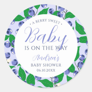 Pegatina Redonda Baby Shower azul dulce Blueberry