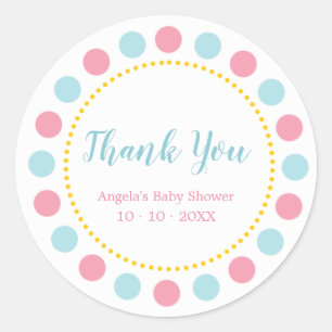 Pegatina Redonda Baby Shower azul y rosa Gracias Pegatinas