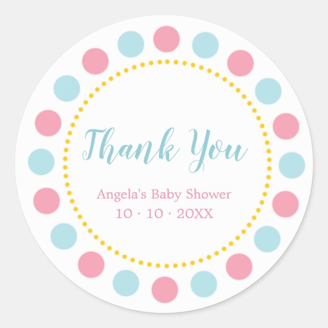 Pegatina Redonda Baby Shower azul y rosa Gracias Pegatinas (Anverso)