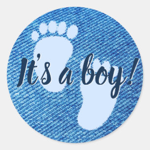 Pegatina Redonda Baby Shower Baby Blue Denim Personalizado