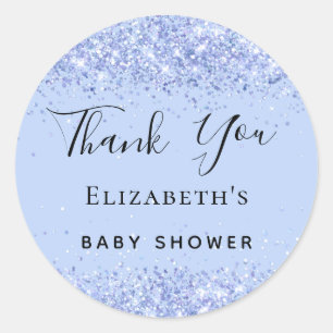 Pegatina Redonda Baby Shower baby blue purpurina Gracias