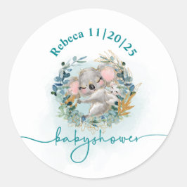 Pegatina redonda Baby Shower "Baby Koala"