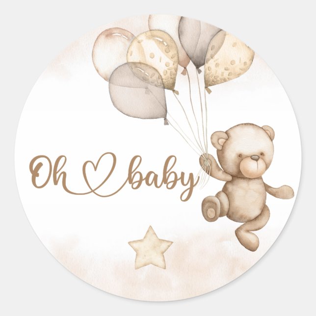 Pegatina Redonda Baby Shower Bear (Anverso)