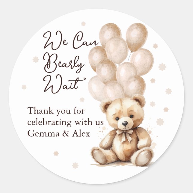 Pegatina Redonda Baby Shower Bear Balloon (Anverso)