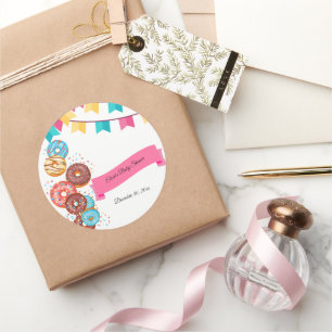 Pegatina Redonda Baby Shower: Bebé Donut moderno rompe bóvedas