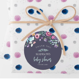 Pegatina Redonda Baby Shower Berry Sweet Blueberry & Flowers