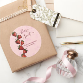 Pegatina Redonda Baby Shower Berry Sweet Strawberry Hearts