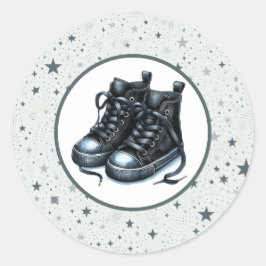 Pegatina Redonda Baby Shower Black Baby High Tops