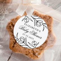 Baby Shower blanco y negro floral esbozado