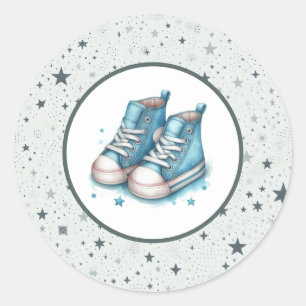 Pegatina Redonda Baby Shower Blue Baby High Tops