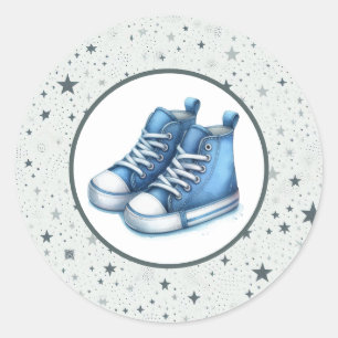 Pegatina Redonda Baby Shower Blue Baby High Tops