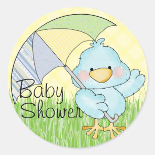 Pegatina Redonda Baby Shower Blue Bird