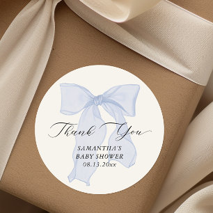 Pegatina Redonda Baby Shower Blue Bow Coquette