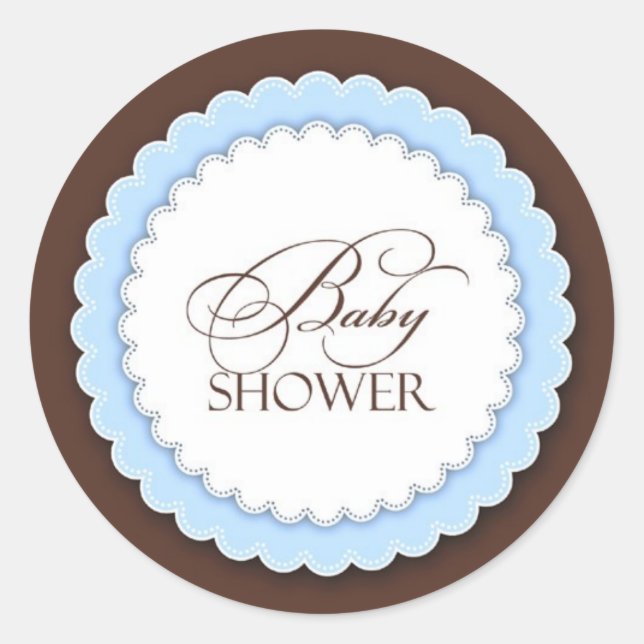 Pegatina Redonda Baby Shower Blue Brown (Anverso)