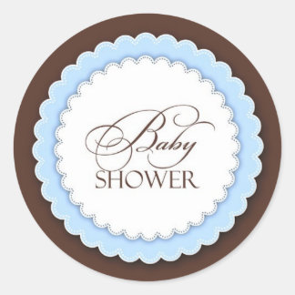 Pegatina Redonda Baby Shower Blue Brown