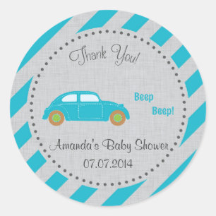 Pegatina Redonda Baby Shower Blue Car Gracias Pegatinas