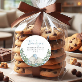 Pegatina Redonda Baby Shower Blue Elephant de color azul gracias