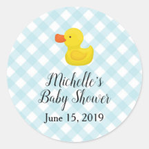 Baby Shower Blue Gingham Rubber Duckie